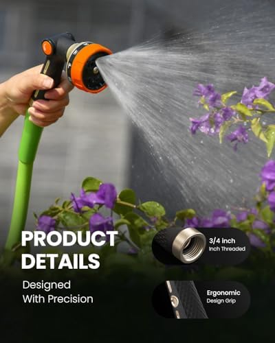 RAINPOINT Garden Hose Nozzle - 100% Heavy Duty Metal Thumb Control Spray Nozzles for Garden Hose High Pressure, 10 Pattern Water Hose Nozzle for Car Wash, Watering Lawn, Pets, Bright Orange - Image 6