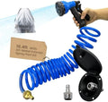 Exterior Sprayer Kit with All-Metal RV Spray Port, 16.4FT Coiled Hose with 8-Pattern Spray Nozzle & Black All-Metal Spray Port, Heavy Duty Marine Washdown Coil Hose System (Blue) by Terapaton