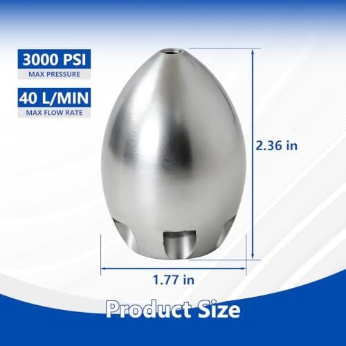 3/8" NPT Sewer Jetter Nozzle, Stainless Steel, 3000 PSI, 40 L/Min - Image 2