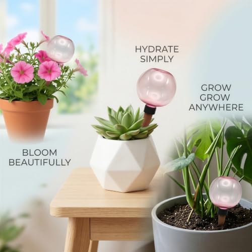 4 Pcs Self Watering Globes for Indoor Plants, Pink Ceramic Automatic Plant Waterer, Bubble Shaped Houseplant Irrigation System, 16.9 fl oz, 6.69 x 3.93 in for Potted Succulents, Flowering Plants - Image 2
