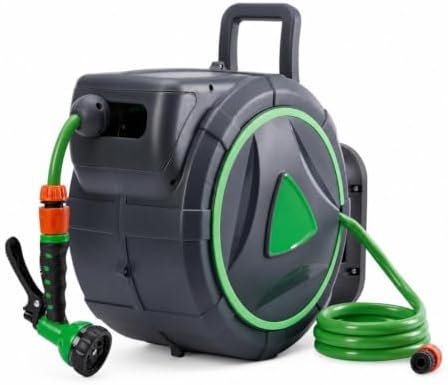 LinTimes 65ft Heavy Duty Retractable Garden Hose Reel, Auto Rewind by LinTimes