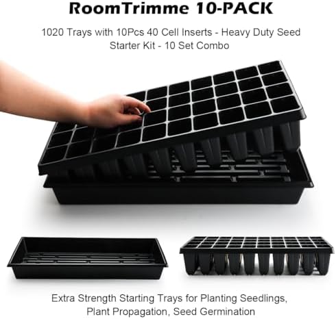 RooTrimmer 10 Pack 1020 Seed Starter Trays and 10 Pcs 40 Cell Plug Trays, Thick Durable Seedling Plastic Nursery Tray for TD542 1020 Tray Germination (10 Sets) - Image 7