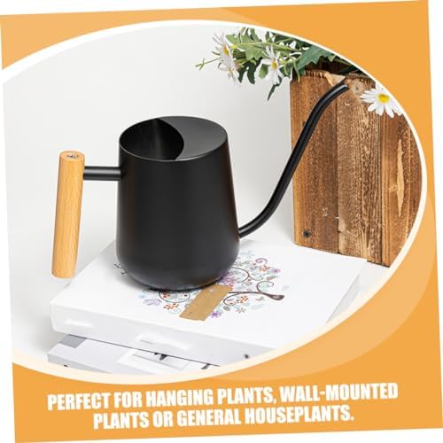 Black Stainless Steel Watering Can 1000ml with Wood Handle - Image 7