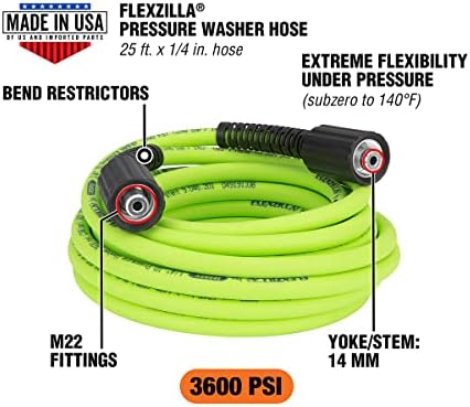 Flexzilla Pressure Washer Replacement Hose, 3600 PSI, M22 Fittings, No-Kink, Lightweight, ZillaGreen, 1/4 in x 25 ft (Pack of 10) - Image 2