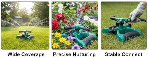 360° Rotating Garden Sprinkler System, Automatic Three-Arm Butterfly Sprayer for Lawn Irrigation, ABS TPR PP Build, Includes Connectors, 9.4 x 7.1 x 3.9 in - Image 3