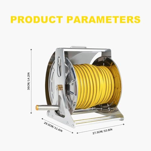Stainless Steel Wall Mounted Garden Hose Reel Heavy Duty, Holds 164 ft 1/2-inch Water Hose Winder, Outdoor Manual Reel with Brass Fitting, Space Saving, for Yard Lawn Garage 10m - Image 2
