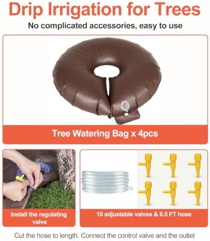 4-Pack 15 Gallon Tree Watering Bags and Rings, Slow Release Automatic Drip Irrigation with Adjustable Flow Valve, Deep Root Watering for Newly Planted Trees and Shrubs - Image 3