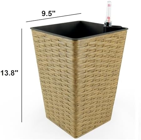 Self-Watering Square Wicker Planters, 2-Pack, Brown - Image 3