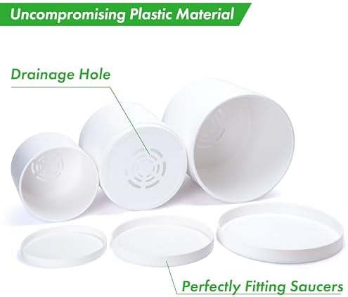 D'vine Dev 3-Pack Plastic Pots & Saucers, 12/14/16 in, White, 74-V-A-7 - Image 4