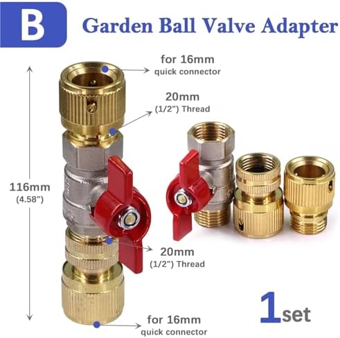 Expandable Garden Hose Repair Kit 2 Sets 1/2" Brass Hose Adapter with Ball Valve Pacifier Quick Connector for Garden Irrigation Watering Fitting Or Extender Coupling Joint(B-1set) - Image 2