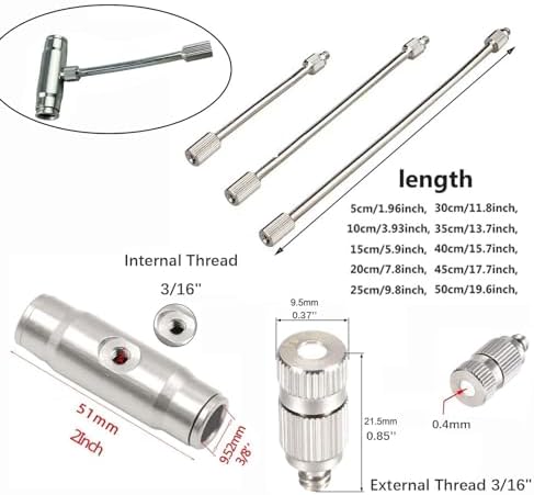 10 Pack Flexible Nozzle Extension with 3/16 UNC High Pressure Fog Nozzle, with 3/8" Slip-Lock Misting Nozzle Tees，Misting Extended Pole(Size:Pole 30cm,) - Image 2