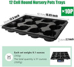 RooTrimmer 12 Cell Round Nursery Pots Trays Thickened Durable Seedling Pots Shuttle Carrying Trays for Holding 4 inch Nursery Pots (16.85" × 12.6", 10-Pack) - Image 2