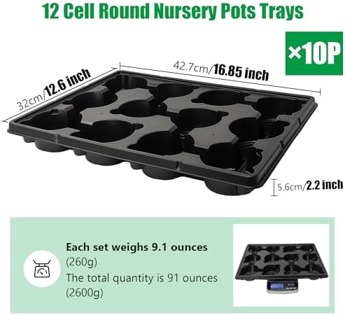 RooTrimmer 12 Cell Round Nursery Pots Trays Thickened Durable Seedling Pots Shuttle Carrying Trays for Holding 4 inch Nursery Pots (16.85" × 12.6", 10-Pack) - Image 2