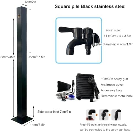 Freestanding Garden Hose Stand with Faucet - Stainless Steel Outdoor Garden Water Column - Floor Mounted Tap - Frost Free Outdoor Faucet - Hose Bib Extender - Image 7