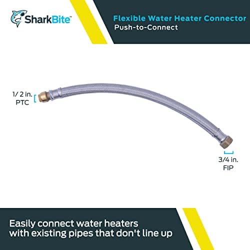 SharkBite 1/2 Inch x 3/4 Inch FIP x 18 Inch Stainless Steel Braided Flexible Water Heater Connector, Push To Connect Brass Plumbing Fitting, PEX Pipe, Copper, CPVC, PE-RT, HDPE, U3068FLEX18LF - Image 2