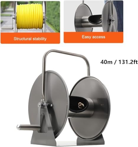 1/2in Stainless Steel Garden Hose Holder Kit, Wall Mounted Garden Hose Reel 50m Capacity Water Hose Storage Rack With 360° Rotatable Handle For Home Garden Lawn Silver #001 - Image 2
