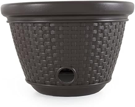 Suncast Decorative Wicker Garden Hose Holder Pot with 4 Drain Holes for 100 Foot Hoses, Java - Image 5