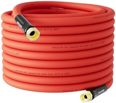SPECILITE 5/8" x 100FT Hot/Cold Rubber Garden Water Hose, -50℉-190℉, Red by SPECILITE