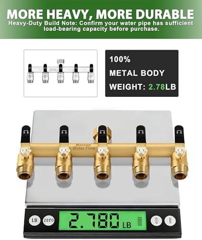 5 Way Hose Splitter, Heavy Duty Full Flow Garden Water Hose Bib Spigot Splitter, Brass Rust and Freeze Resistant Outdoor Faucet Splitter, T Adapter Connector with 3/4 - Inch GHT Thread （Black） - Image 5