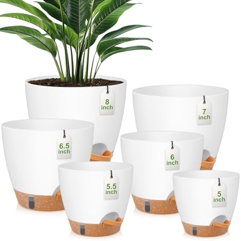 QRRICA 8/7/6.5/6/5.5/5 Inch Self Watering Pots for Indoor & Outdoor Plants by QRRICA