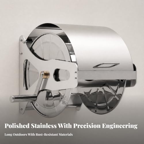 Wall-Mounted Hose Reel with Crank Stainless Hose Capacity for Household Outdoor Water Tasks, L - Image 2