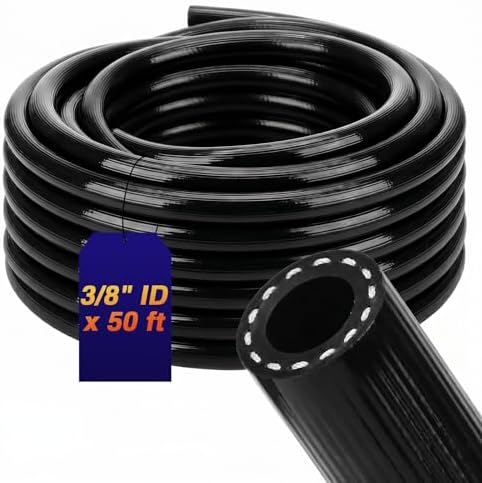 Garden Rubber Hose 3/8"ID x 50ft PVC Spray Reinforced Hose, Black, 600 Psi by Innconee