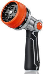 RAINPOINT Full-Metal Garden Hose Nozzle, Heavy Duty Water Hose Nozzle Sprayer With 10 Adjustable Patterns & High Flow,Thumb Control For Flow Adjustment, Ideal For Watering, Washing, Cleaning,Orange by RainPoint