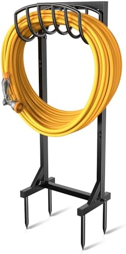 Pattiumo Garden Hose Holder Stand, Heavy Duty Freestanding Metal Hose Holder with 4 Spikes, Hose Reel Alternative Holds up to 150 ft for Yard Lawn Garden Patio by Pattiumo