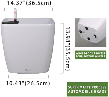 Dexceder 15x14 Self Watering Planter with Wheels (White Matte) - Image 3