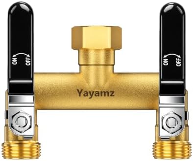 2-Way Garden Hose Splitter, Heavy-Duty Brass, 3/4" GHT, Black by Yayamz