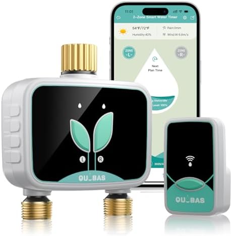 QUOBAS WiFi Water Timer for Garden Hose, 2 Zone Brass Smart Sprinkler Timer by QUOBAS