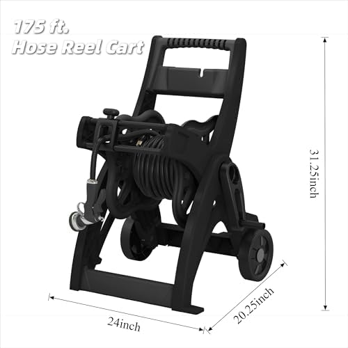 175FT Hose Reel Cart, Garden Hose Reel Holder with Guide, Large Capacity, Durable Resin Outdoor Water Hose Reel with Wheels - Image 3
