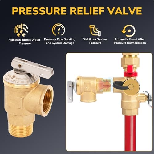 Tankless Water Heater Service Valve Kit, 3/4 Inch IPS Isolator Set with Pressure Relief Valve, Hot & Cold Shut-Off Valves, Lead-Free Premium Brass, Compatible with Rheem, Rinnai, Navien - Image 3