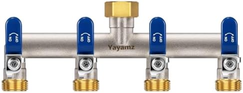 4-Way Garden Hose Splitter, Heavy-Duty Brass, 3/4" GHT, Blue by Yayamz