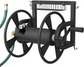 Artigarden Outdoor Wall Mounted Hose Reel with Hook, Garden Heavy-Duty Water Holder Winder with 3.9 ft Leader Hoses, Brass Fitting and Storage Basket for Yard, Holds 125 Ft of 5/8-Inch Hose, Black by Artigarden
