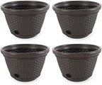 Suncast 4 Pack Wicker Hose Pot, Decorative Resin Garden Hose Storage, 100ft 5/8in Standard Vinyl Hose Capacity with 4 Drain Holes, 18in x 12in, Java by Suncast
