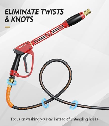 Pressure Washer Gun and Hose Kit, 4800PSI Flexible & Kink-Resistant - Steel Braided & Durable High Power Washer Hose 100 FT with 3/8" Swivel Quick Connector and M22 14mm Adapters & 5 Nozzles - Image 3