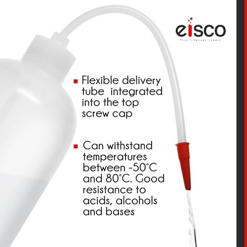 EISCO Wash Bottle, 1000ml - Polyethylene - Translucent, Unbreakable - Screw Cap with Flexible Delivery Tube for Dispensing Liquid - Includes Tube Cap (Pack of 2) - Image 6