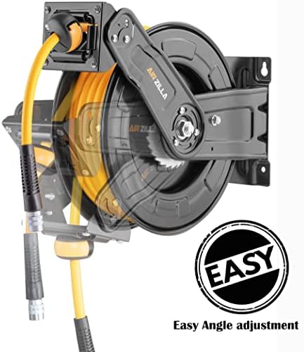 AIRZILLA Premium Steel Retractable Air Hose Reel With Dual Arm, 3/8"x50Ft Hybrid Polymer Hose, Heavy Duty Air Hose Reel included Auto Rewind Reel | Quick Air Coupler | Durable Double side Frame. - Image 2