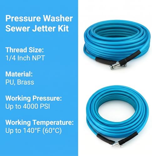 Sewer Jetter Kit, 70 FT (20M) High Pressure Drain Cleaning Hose - Image 3