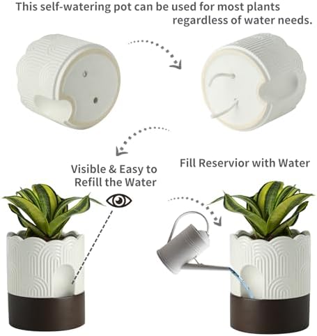 Nihow Ceramic Self Watering Pots for Indoor Plants, 6 Inch,Beige - Image 3