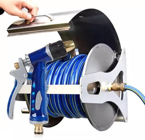 Stainless Steel Reel with Cover,Garden Hose Reel,Wall-Mounted/Floor-Mounted Metal Water Hose Reel, Water Hose Holder and Storage Holder by Unknown