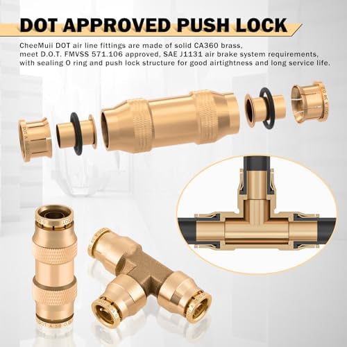 CheeMuii 60 Pcs Brass DOT Air Line Fittings Kit DOT Push to Connect Fitting - Image 4