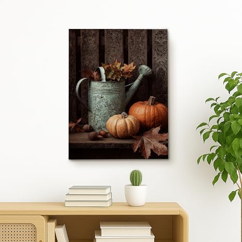 Autumn Harvest Wall Art, Vintage Copper Watering Can Decor, Fall Leaves and Pumpkins Home Aesthetic Print for Living Room, Kitchen, Seasonal Decor 16x20 Inch - Image 4