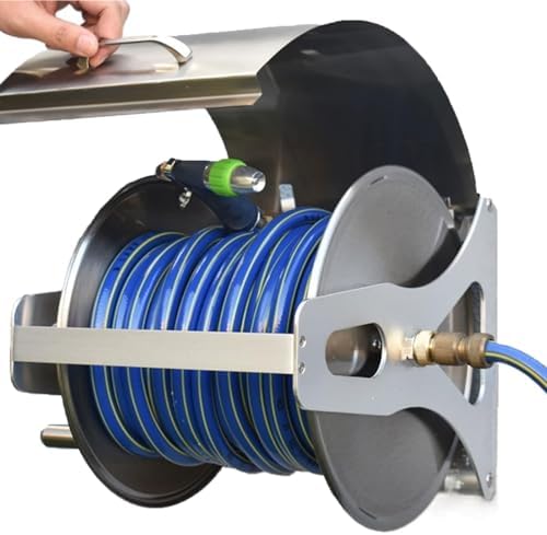 Wall-Mounted Watering Gun Hose Organizer, Garden Hose Reel Cart-with Cover, Stainless Steel Hose Holder, Suitable for Home/Car Wash/Gardening by Unknown