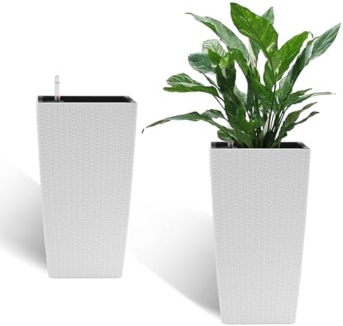 22.6 inch Planters, 22.6 Inch Square Self Watering, White, 2 - Image 7
