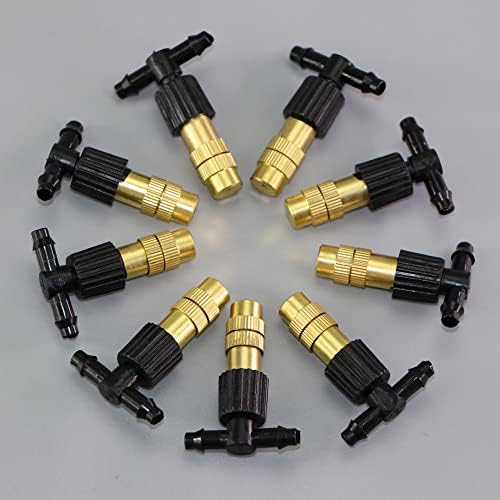 Copper Misting Nozzle 1/4'' Barb Tee Connector Adjustable Brass Mist Spray Atomizer Watering Garden - Image 3