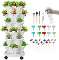 GameXcel Vertical Planter Tower - 6 Tier Stackable Garden Planters with Wheels and Garden Tool Set Plant Pots for Strawberry Herb Flower and Vegetable Indoor Outdoor Use White by GameXcel