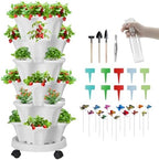 GameXcel Vertical Planter Tower - 6 Tier Stackable Garden Planters with Wheels and Garden Tool Set Plant Pots for Strawberry Herb Flower and Vegetable Indoor Outdoor Use White by GameXcel