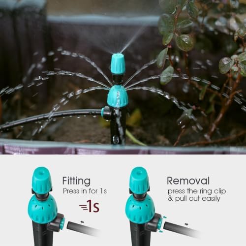 100PCS 2-In-1 Drip Irrigation Emitters with Stake for 1/4 inch Irrigation Tubing, Quick Connect 195mm Stake Sprinkler 8-Hole Watering Dripper＆Misting Nozzles Garden Watering System (100,2-In-1 Nozzle) - Image 5